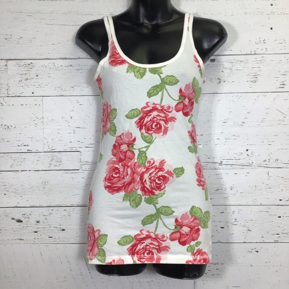 Abercrombie & Fitch Cute Stretch Floral Rose Pink and Green Tank Top XL​​​​